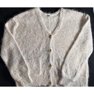 FREE PEOPLE Cream Tan NEVERMIND CARDIGAN SWEATER SIZE MEDIUM Oversized C-50"